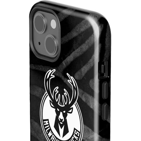 NBA Milwaukee Bucks Animal Print Black iPhone 15 Plus Impact Case